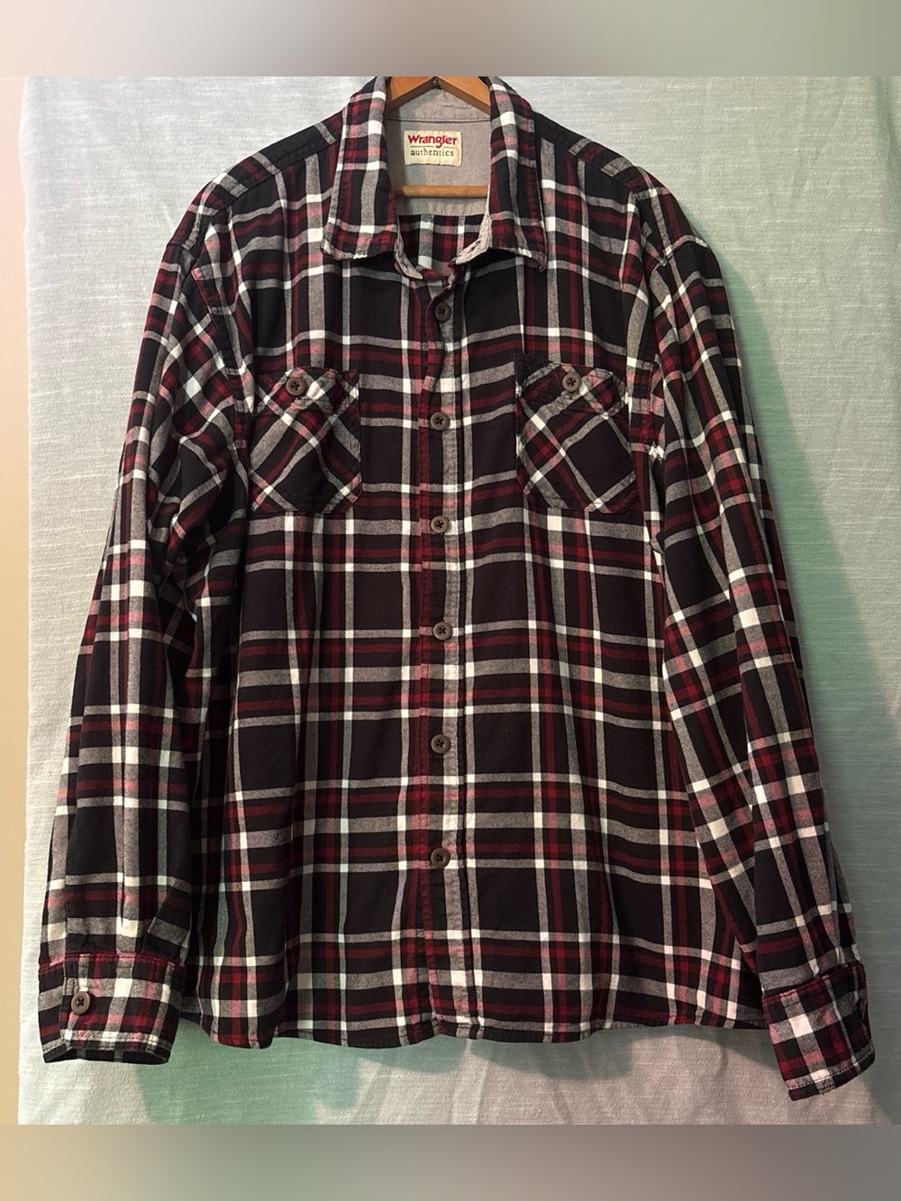 Wrangler Authentics Flannel Shirt Button Long Sleeve Black Plaid Men’s Sz 3XL